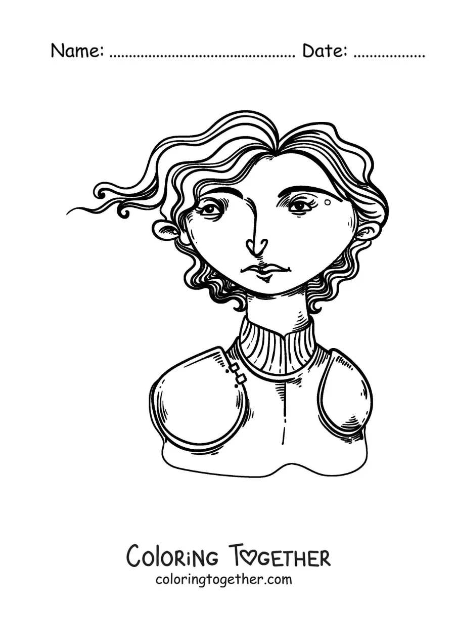 Coloring page of an easy cartoon of Joan of Arc