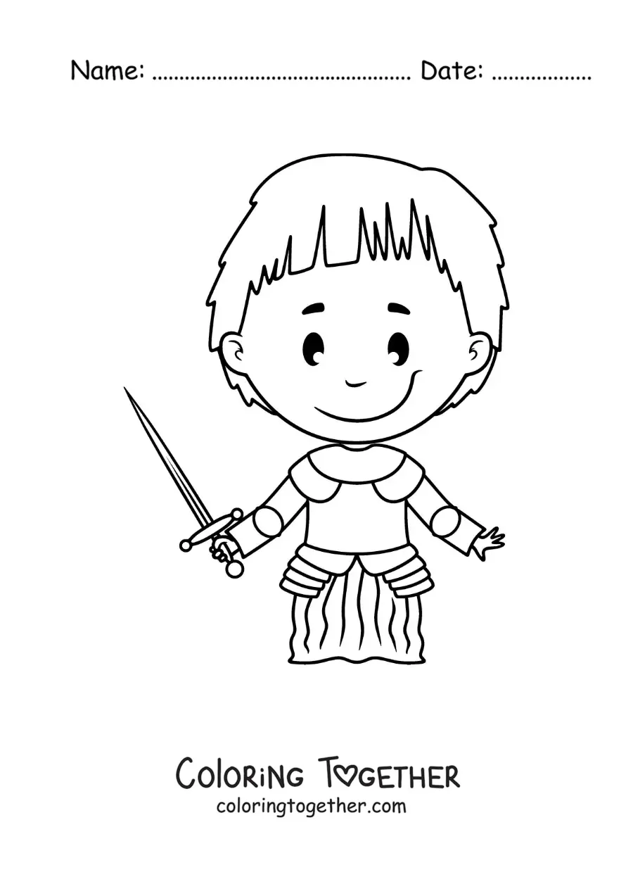 Coloring page of an easy cartoon Joan of Arc for kids