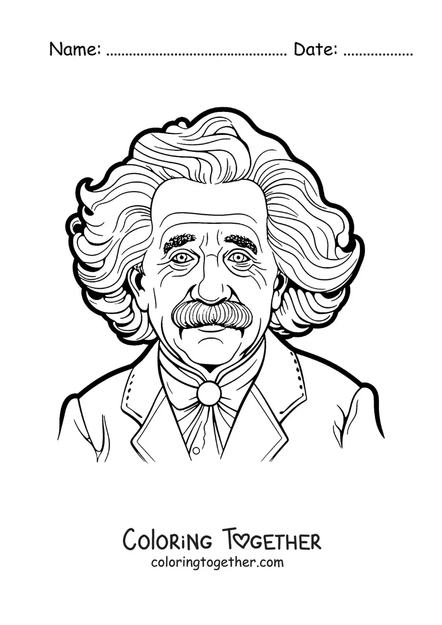 Coloring page of a cartoon of Albert Einstein