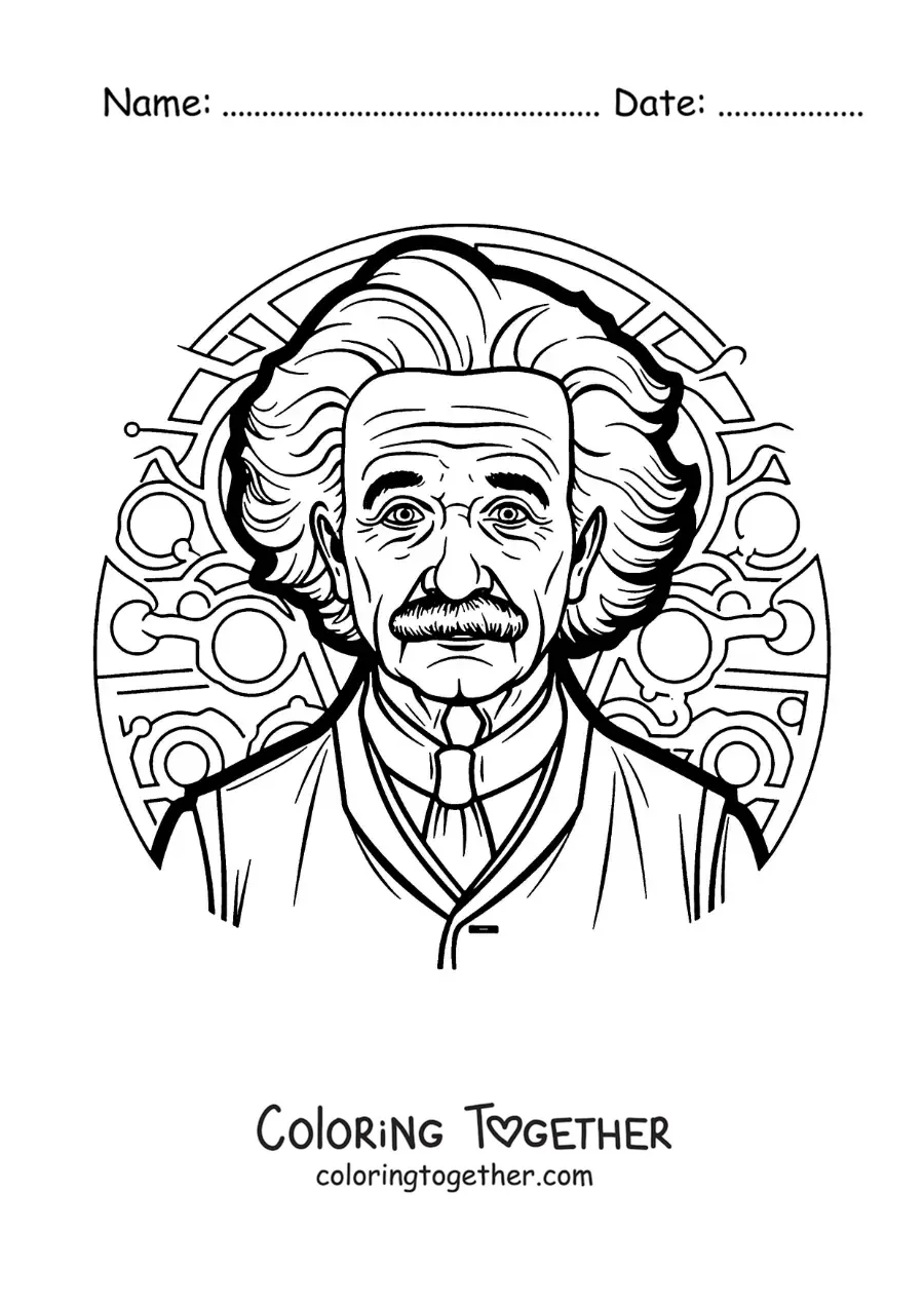 Coloring page of cartoon Albert Einstein the scientist