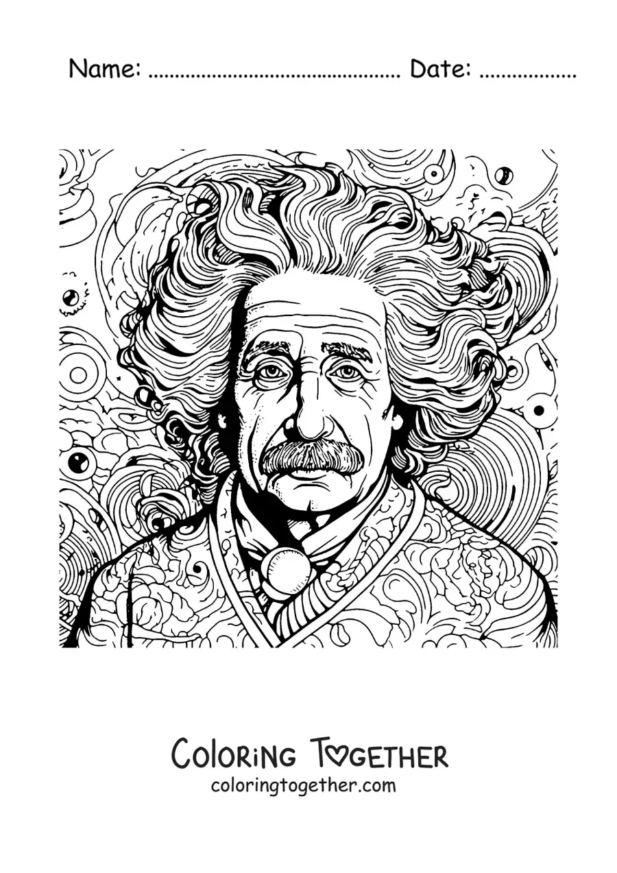 Coloring page of a funny portrait of Albert Einstein
