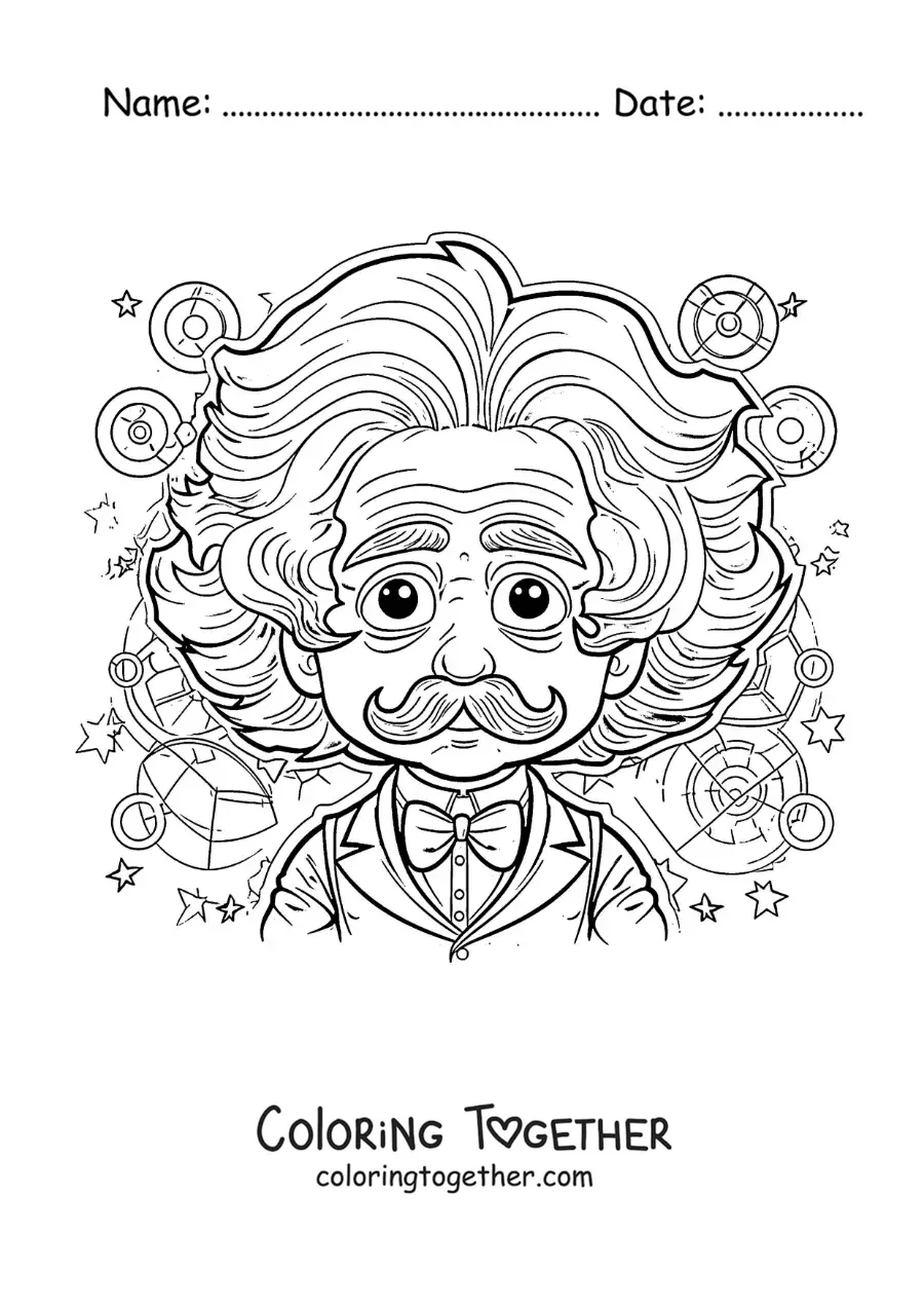 Coloring page of cartoon Albert Einstein for kids