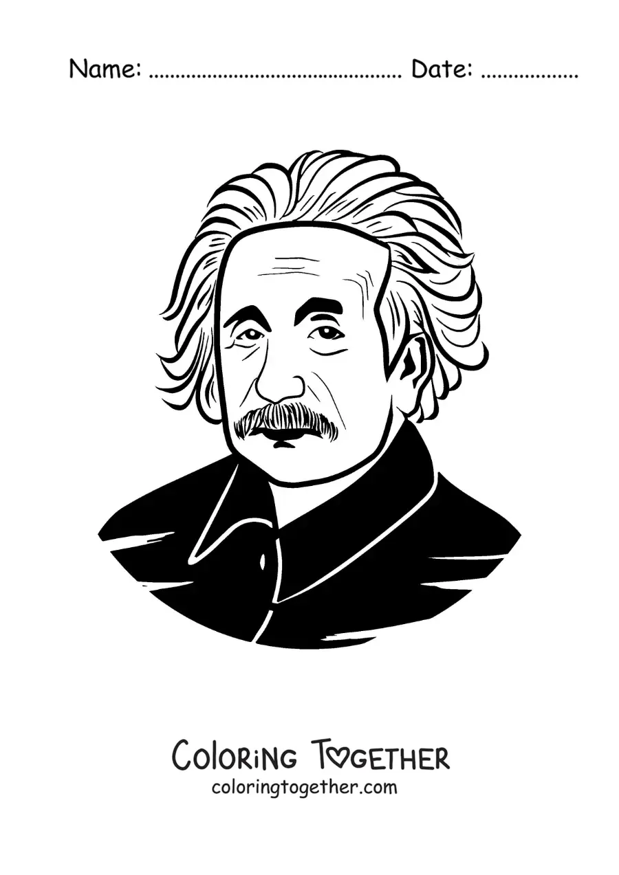 Coloring page of an easy portrait of Albert Einstein