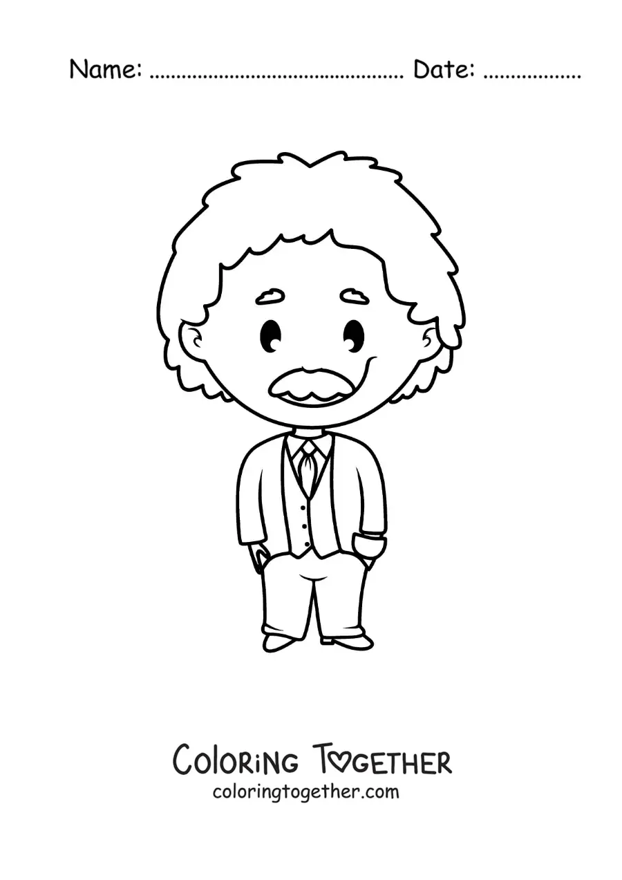 Coloring page of an easy cartoon Albert Einstein for kids