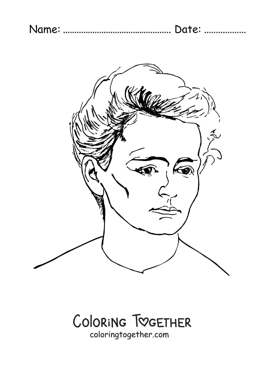 Coloring page of a portrait of Marie Curie