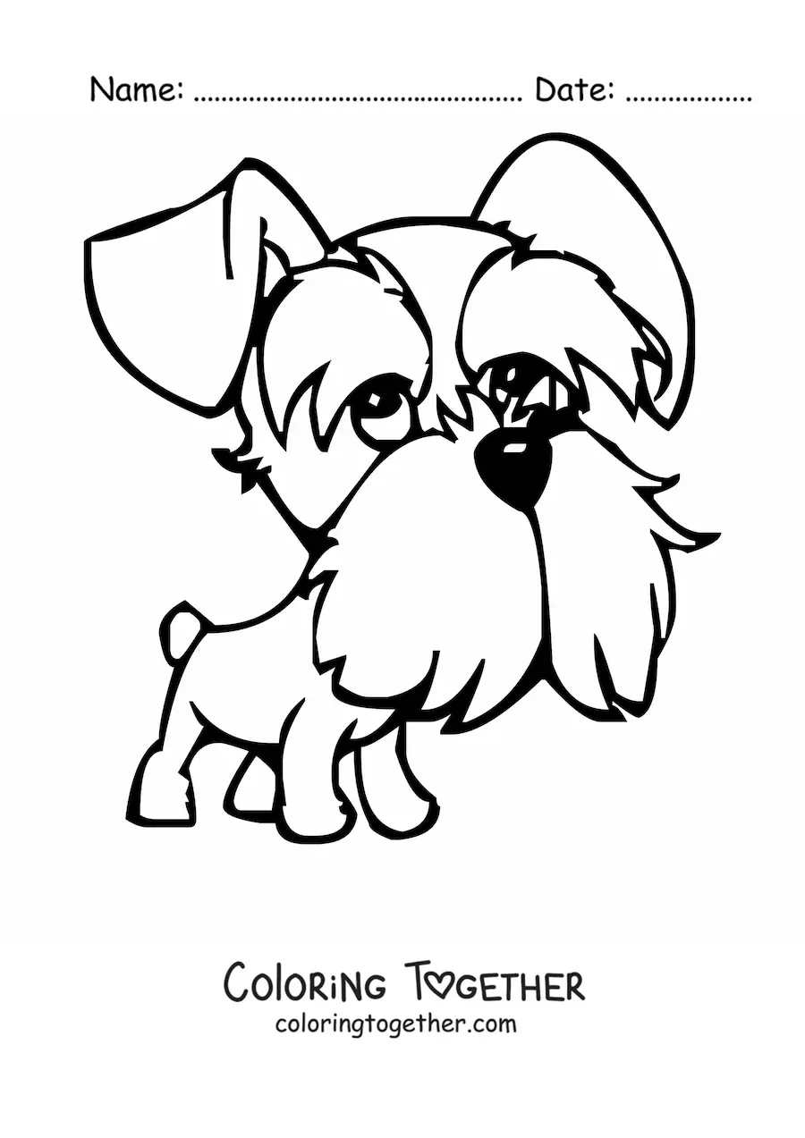 Coloring page of a cartoon schnauzer