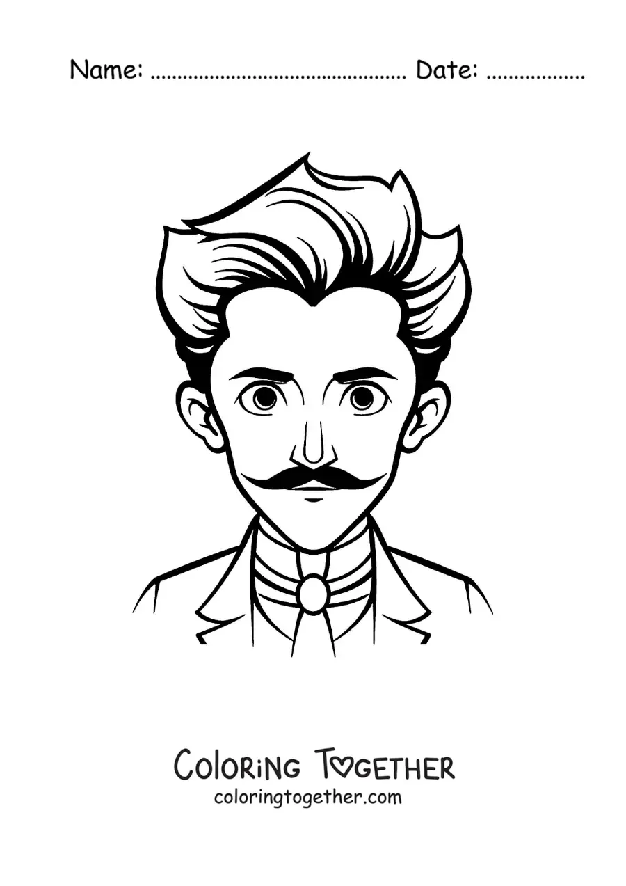 Coloring page of a cartoon of Nikola Tesla