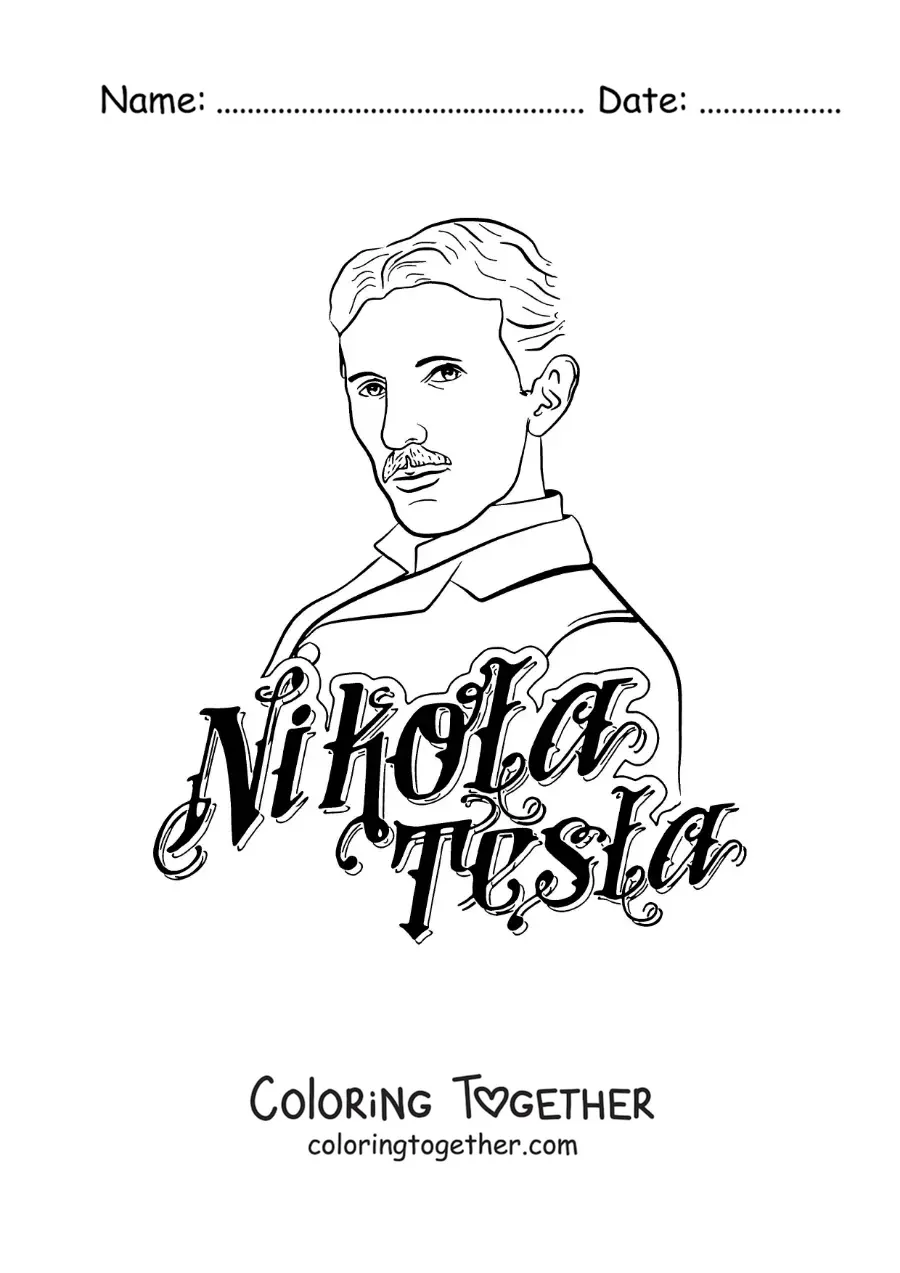 Coloring page of Nikola Tesla with his name