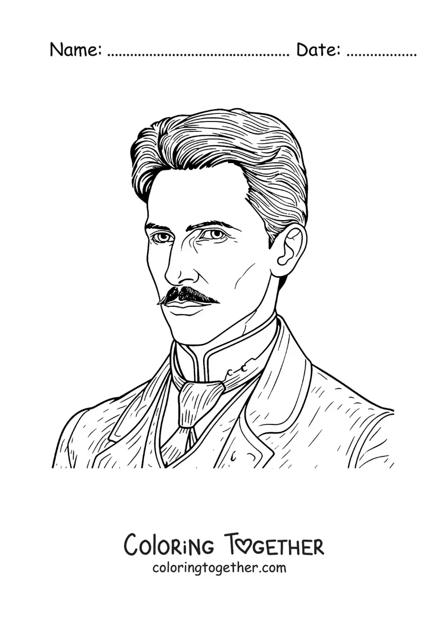 Coloring page of a portrait of Nikola Tesla