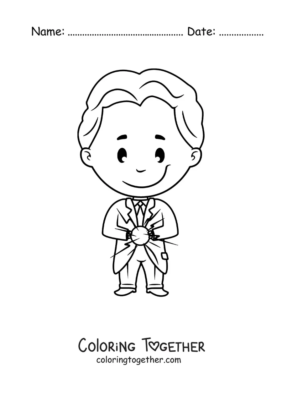 Coloring page of a children's cartoon of Nikola Tesla