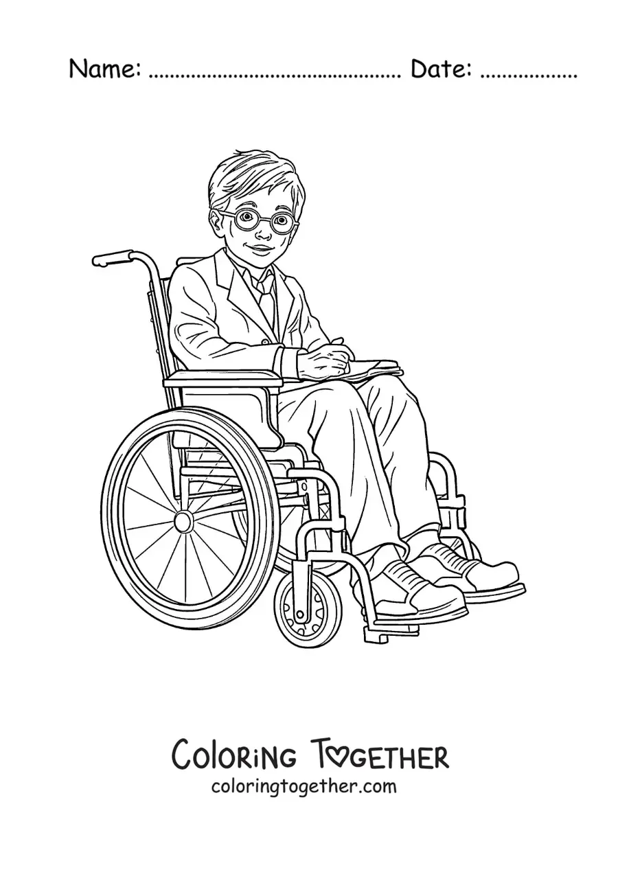 Coloring page of cartoon Stephen Hawking