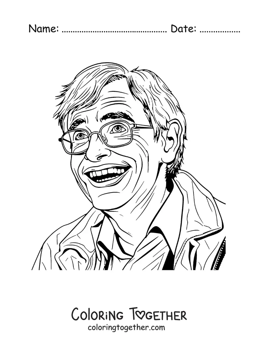 Coloring page of young Stephen Hawking