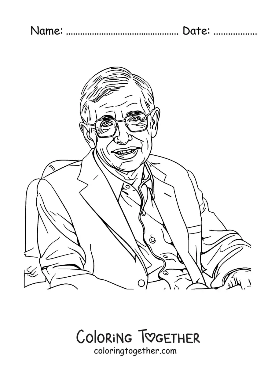 Coloring page of a portrait of Stephen Hawking