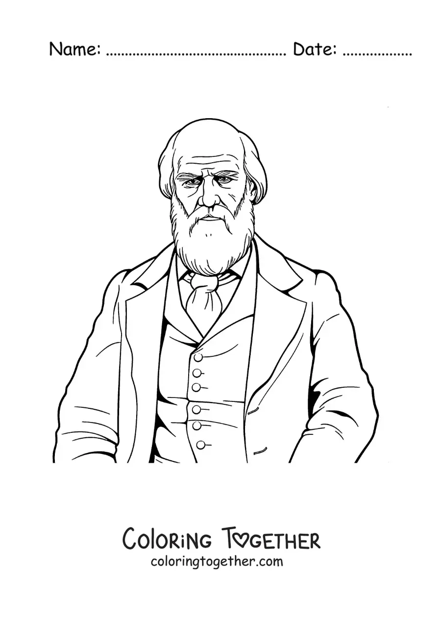 Coloring page of an easy portrait of Charles Darwin