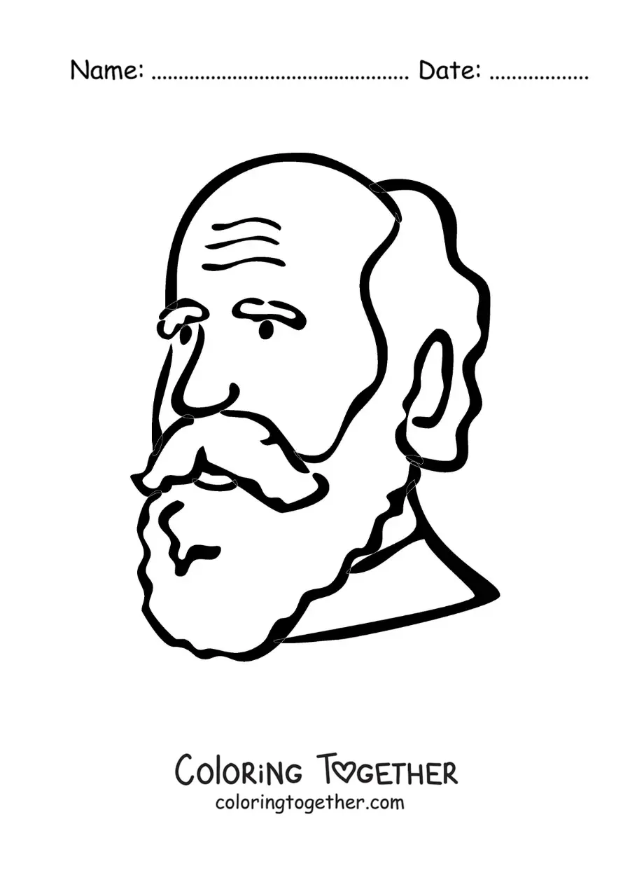 Coloring page of a cartoon of Charles Darwin