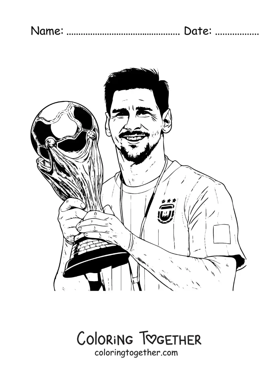 Coloring page of Lionel Messi with the World Cup