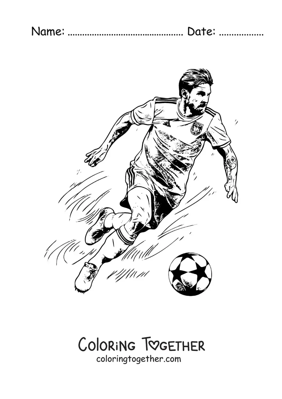 Coloring page of Lionel Messi playing soccer