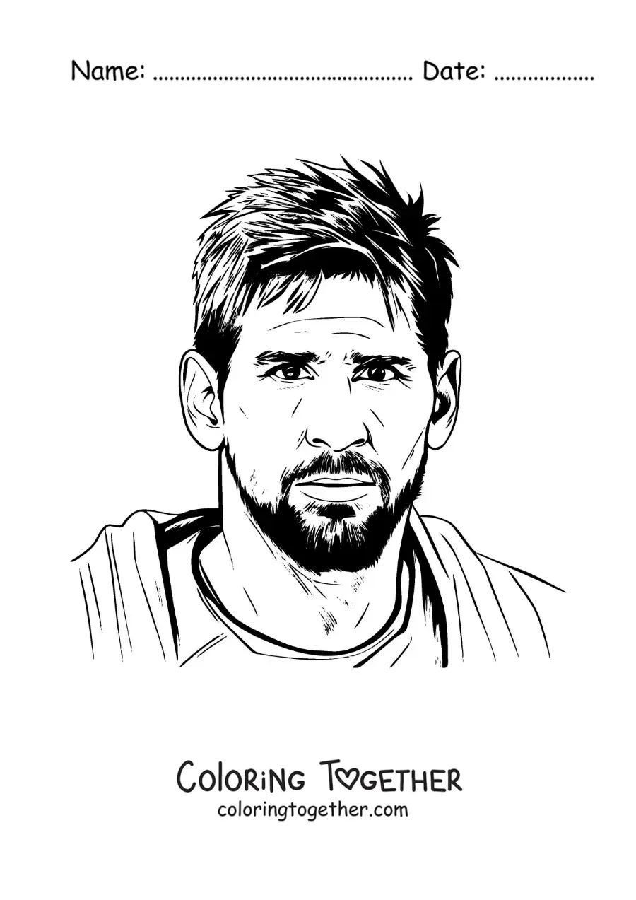 Coloring page of a portrait of Lionel Messi