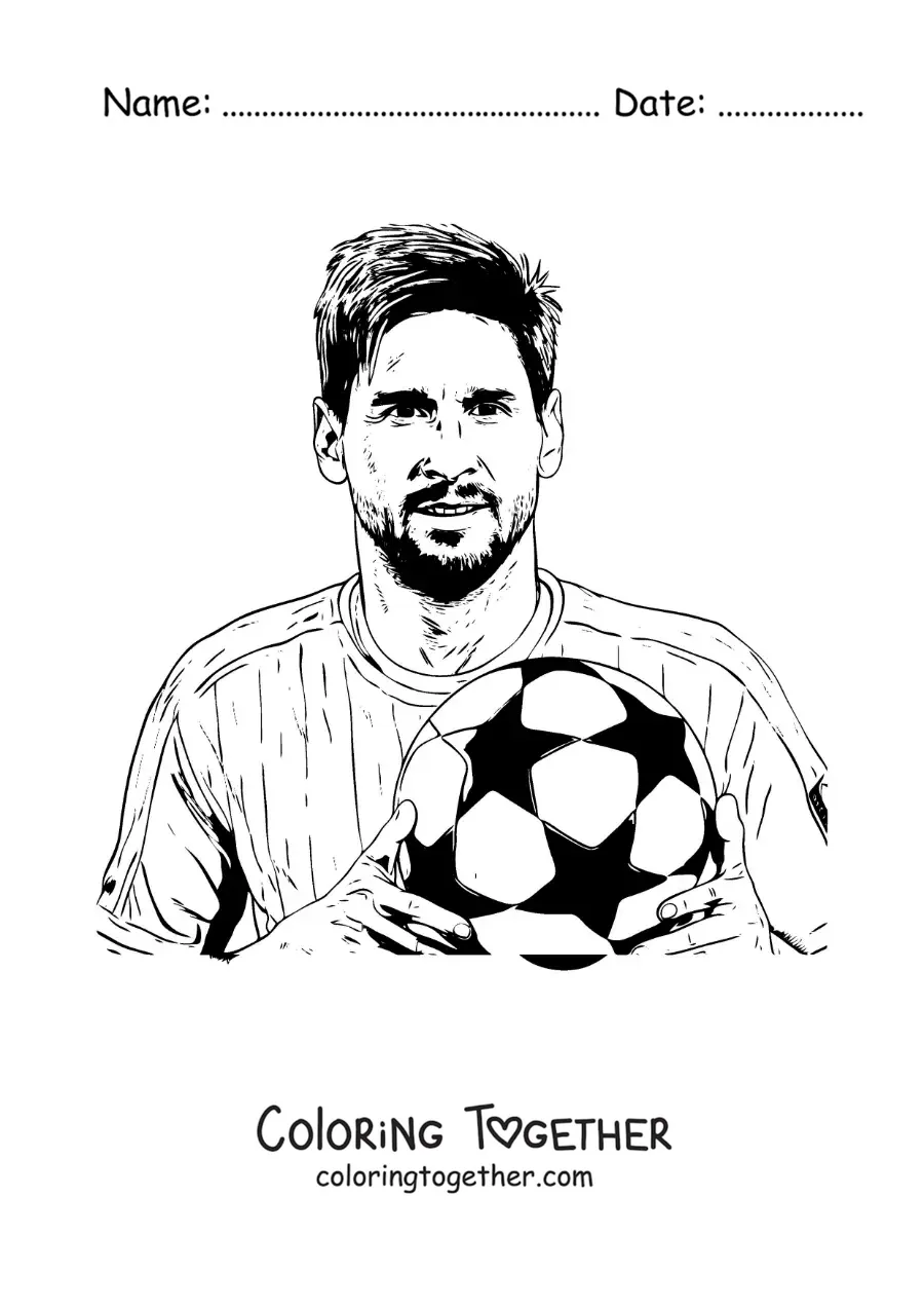 Coloring page of Lionel Messi with a soccer ball