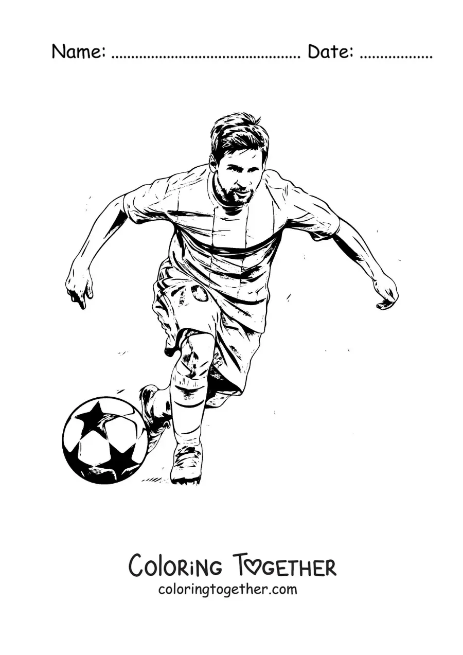 Coloring page of Lionel Messi in a soccer match