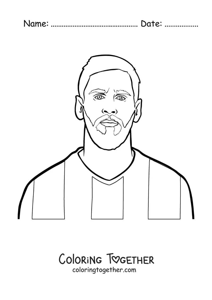 Coloring page of an easy cartoon portrait of Lionel Messi