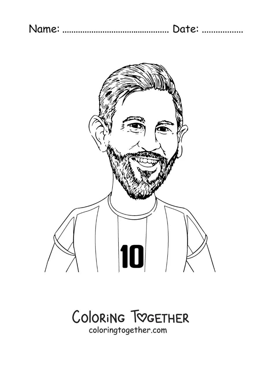 Coloring page of a cartoon of footballer Lionel Messi
