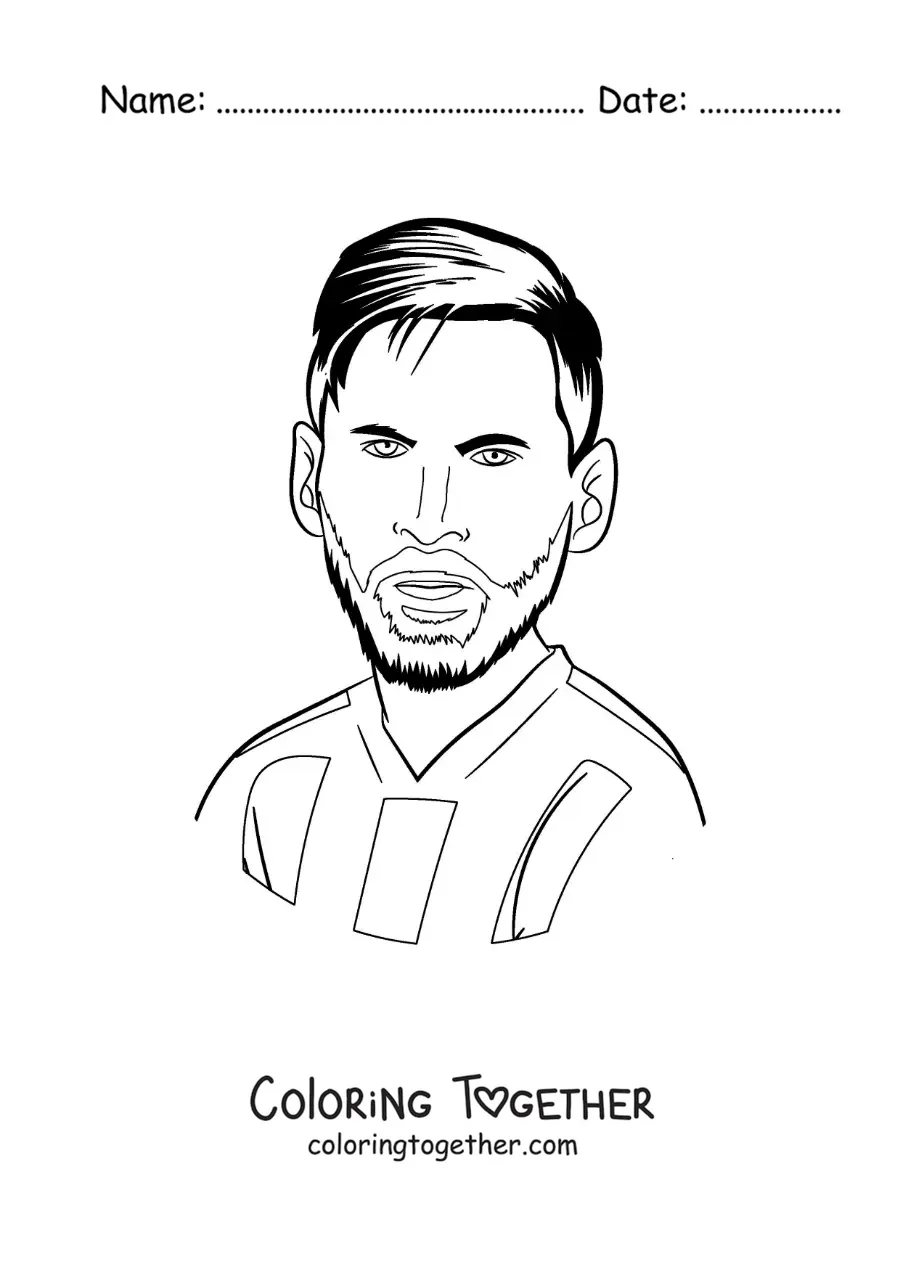 Coloring page of a cartoon of Messi with a beard