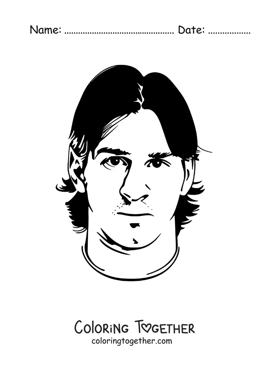 Coloring page of an easy cartoon portrait of Messi
