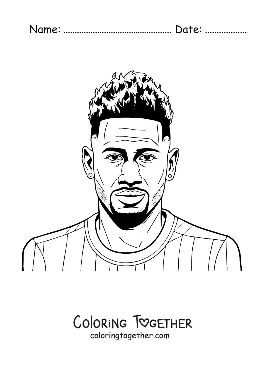 Coloring page of a realistic portrait of Neymar