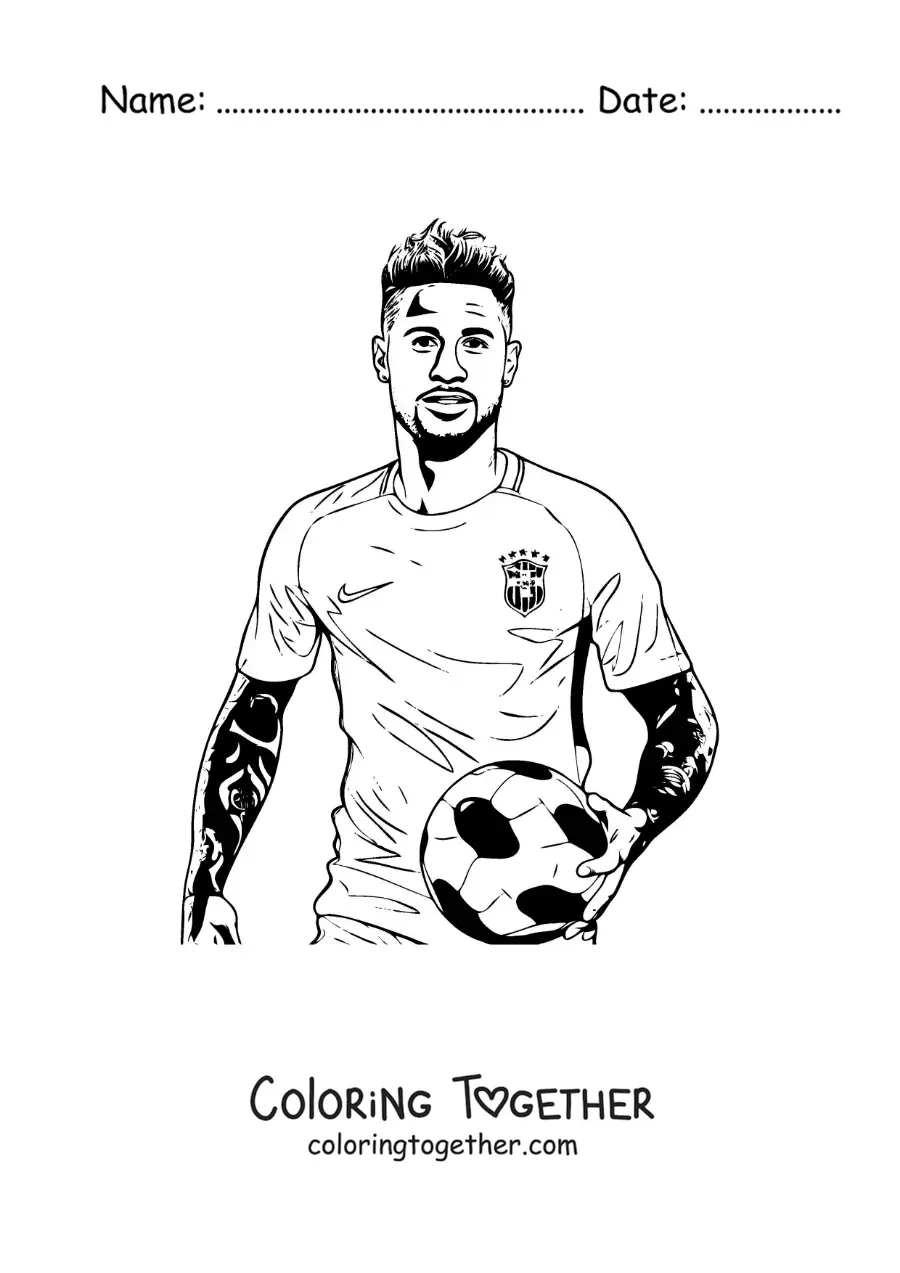 Coloring page of Neymar with a football