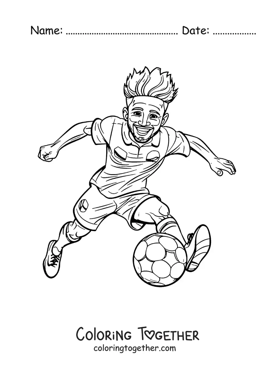 Coloring page of a cartoon of Neymar