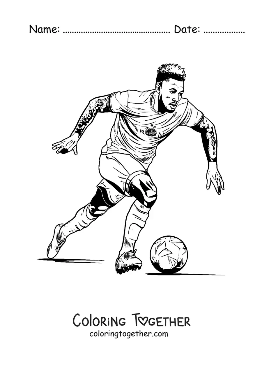 Coloring page of Neymar in a football match