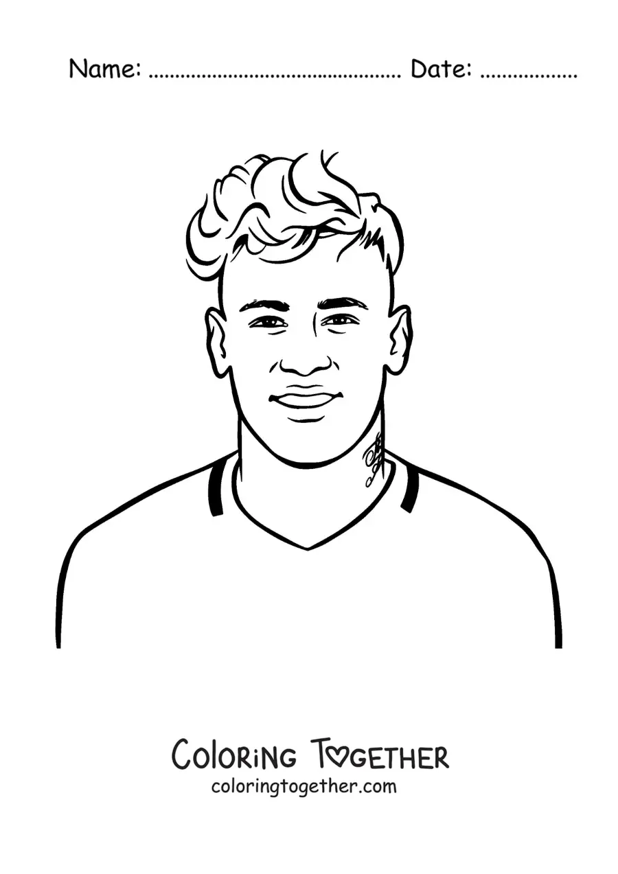 Coloring page of a young cartoon Neymar