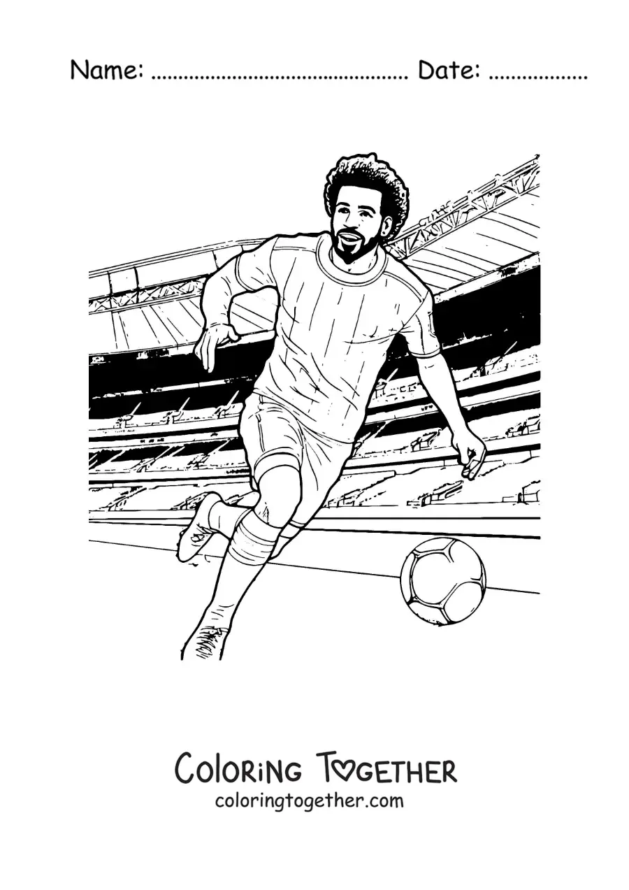 Coloring page of the player Mohamed Salah in a football match