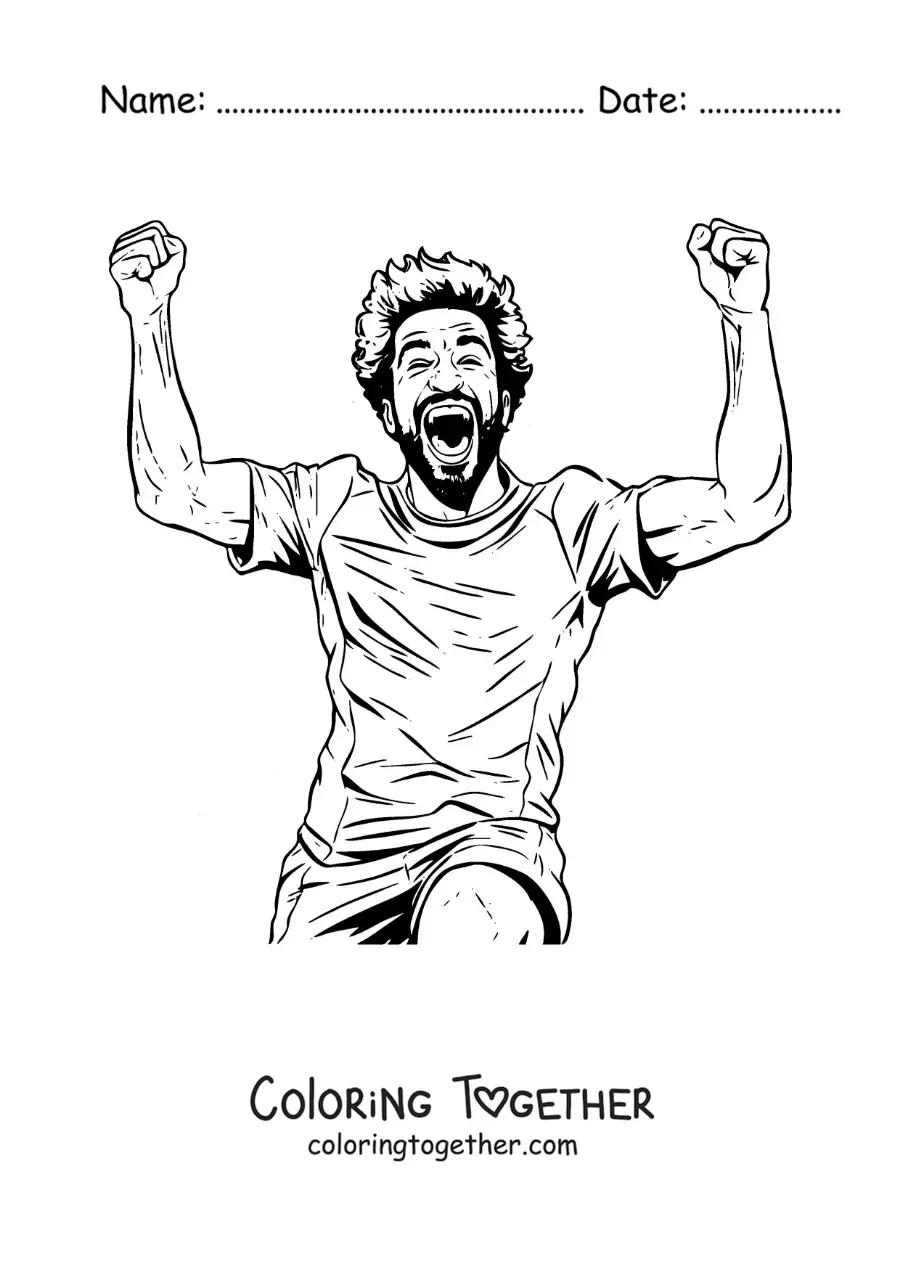 Coloring page of Mohamed Salah celebrating a goal