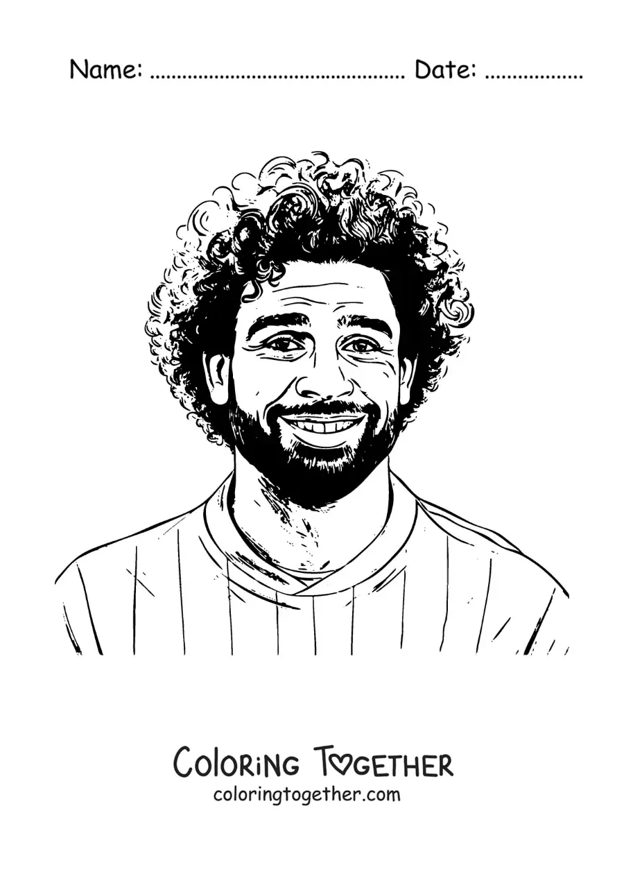 Coloring page of a realistic-style portrait of Mohamed Salah