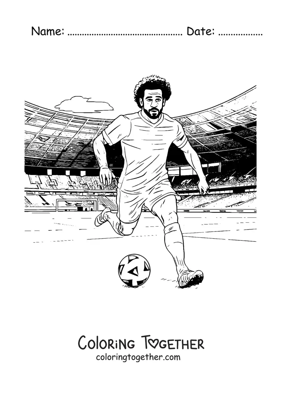 Coloring page of Mohamed Salah playing football