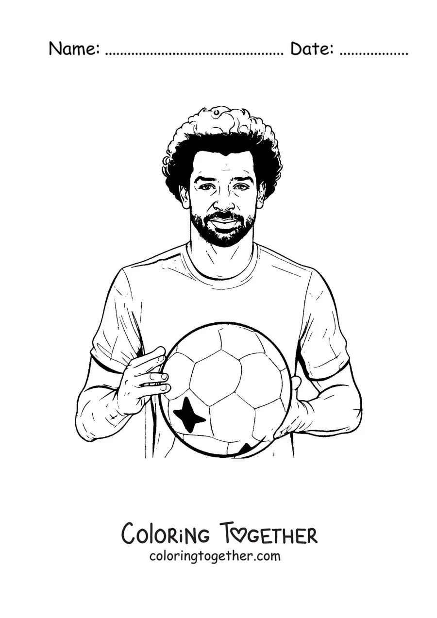 Coloring page of Mohamed Salah with a football