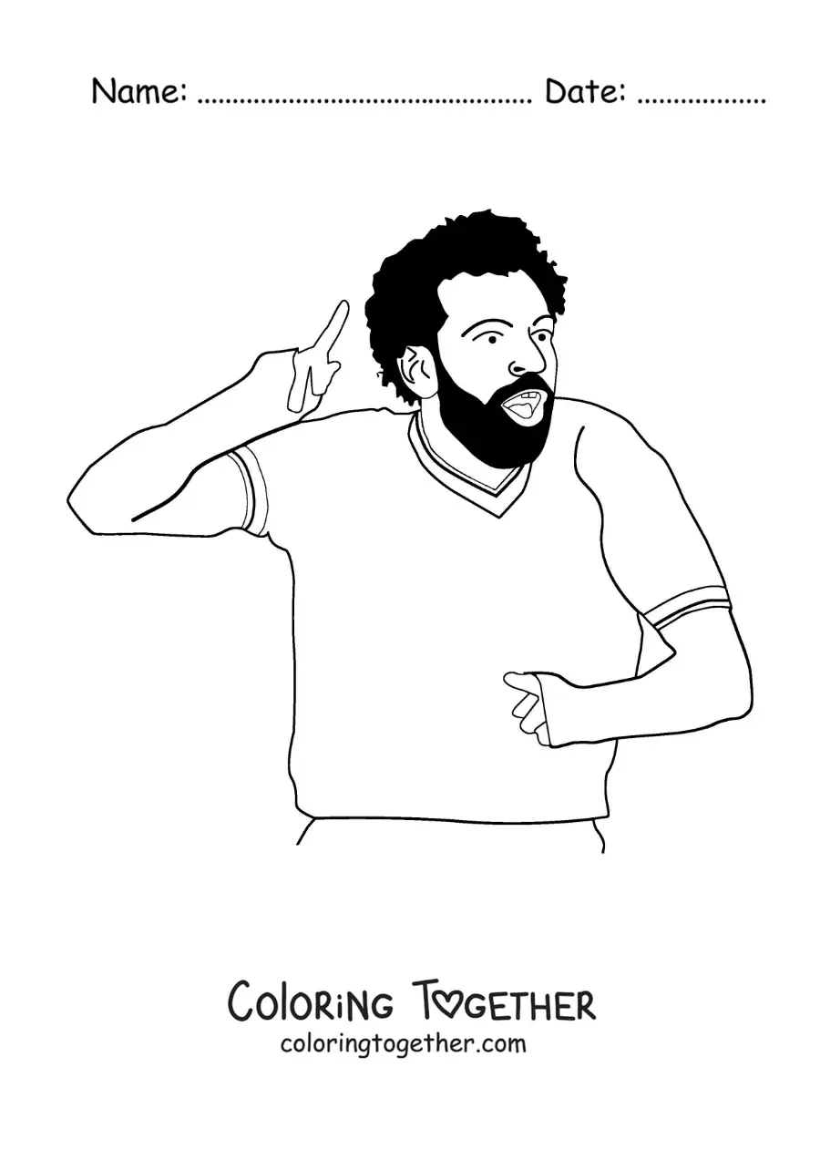 Coloring page of a cartoon of Mohamed Salah