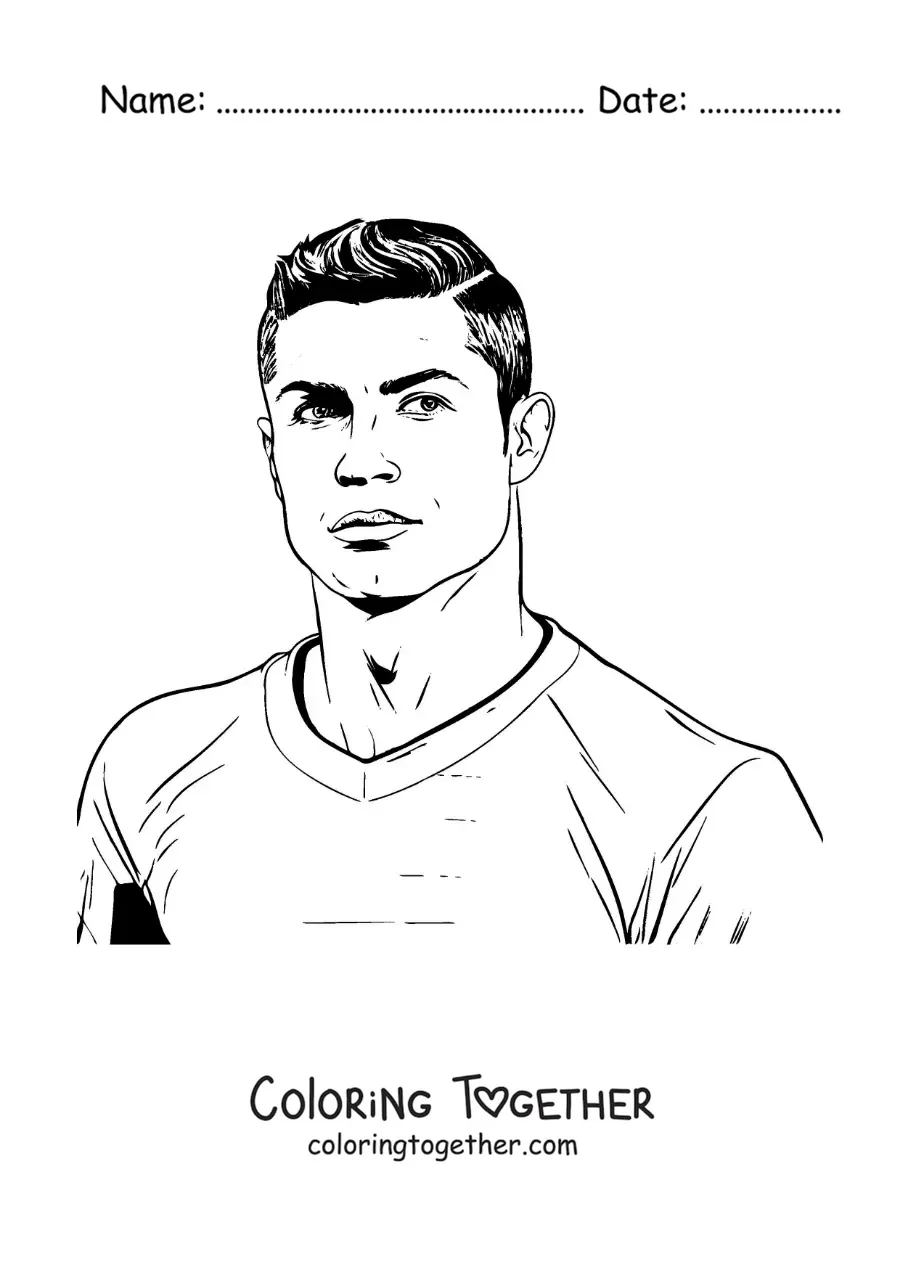 Coloring page of a cartoon portrait of Cristiano Ronaldo