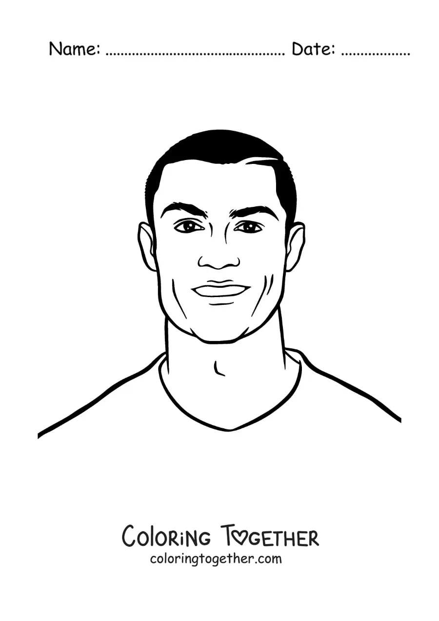 Coloring page of an easy portrait of Cristiano Ronaldo