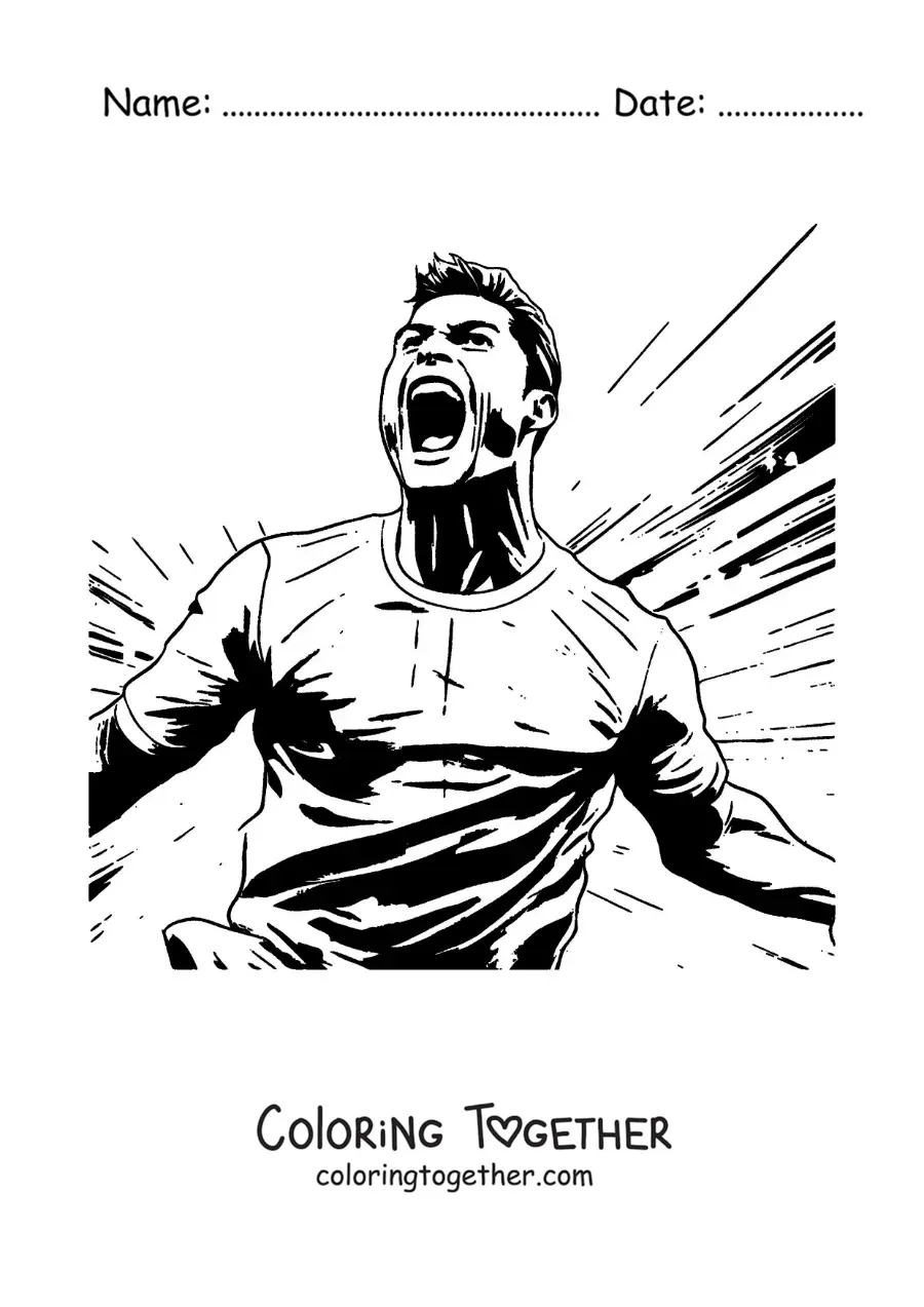 Coloring page of Cristiano Ronaldo celebrating
