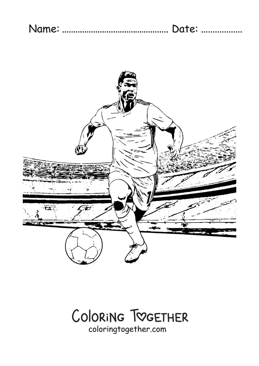 Coloring page of a realistic-style Cristiano Ronaldo in a football match