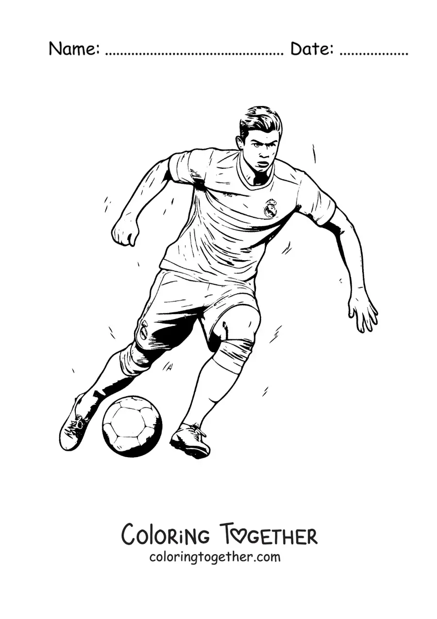 Coloring page of Cristiano Ronaldo scoring a goal