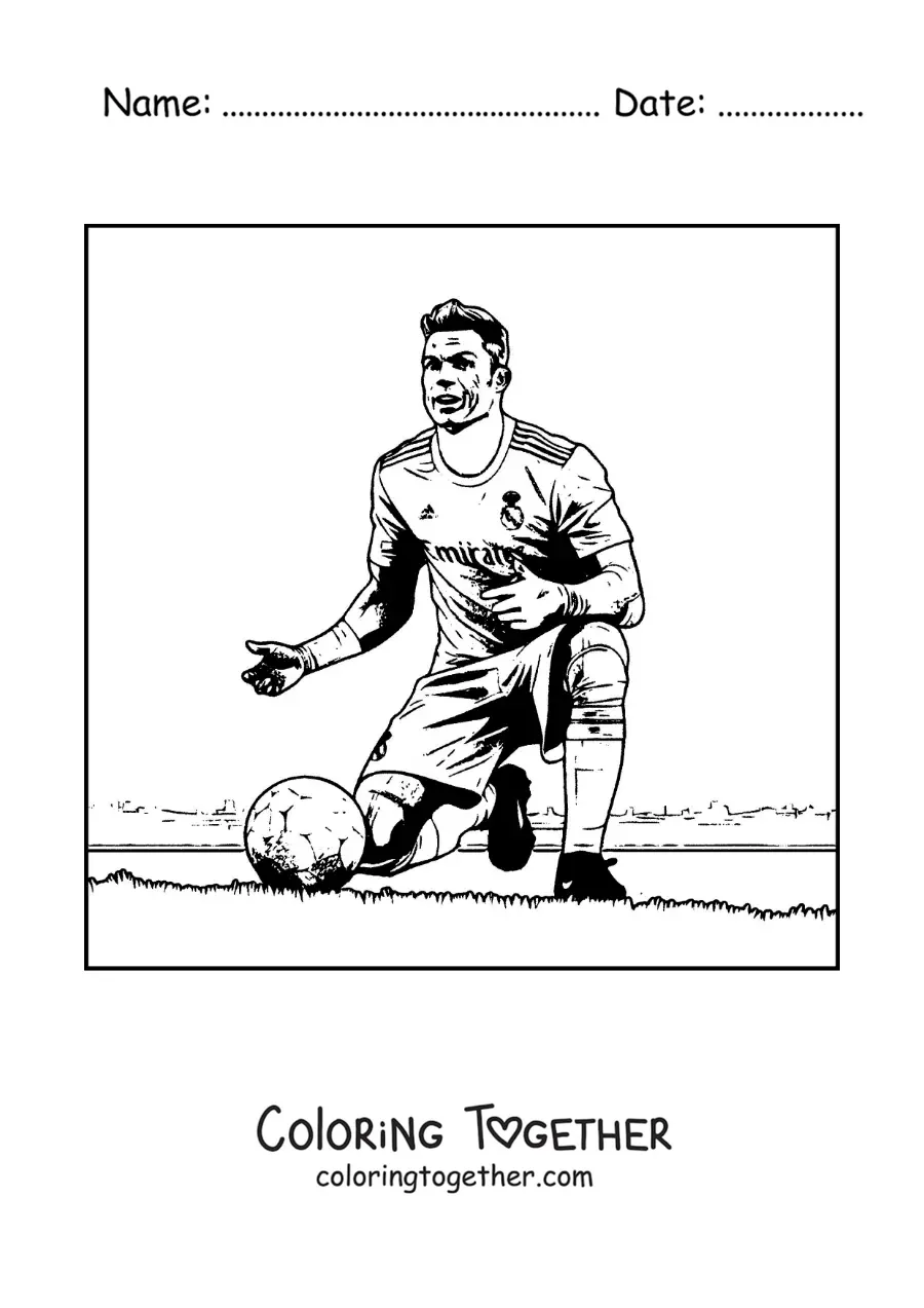 Coloring page of Cristiano Ronaldo angry in a football game