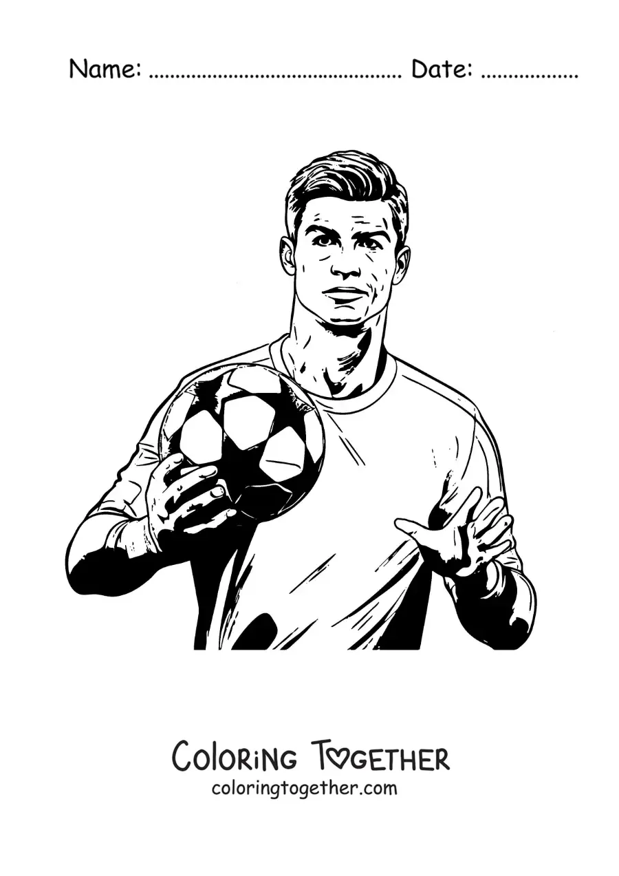 Coloring page of Cristiano Ronaldo with a football