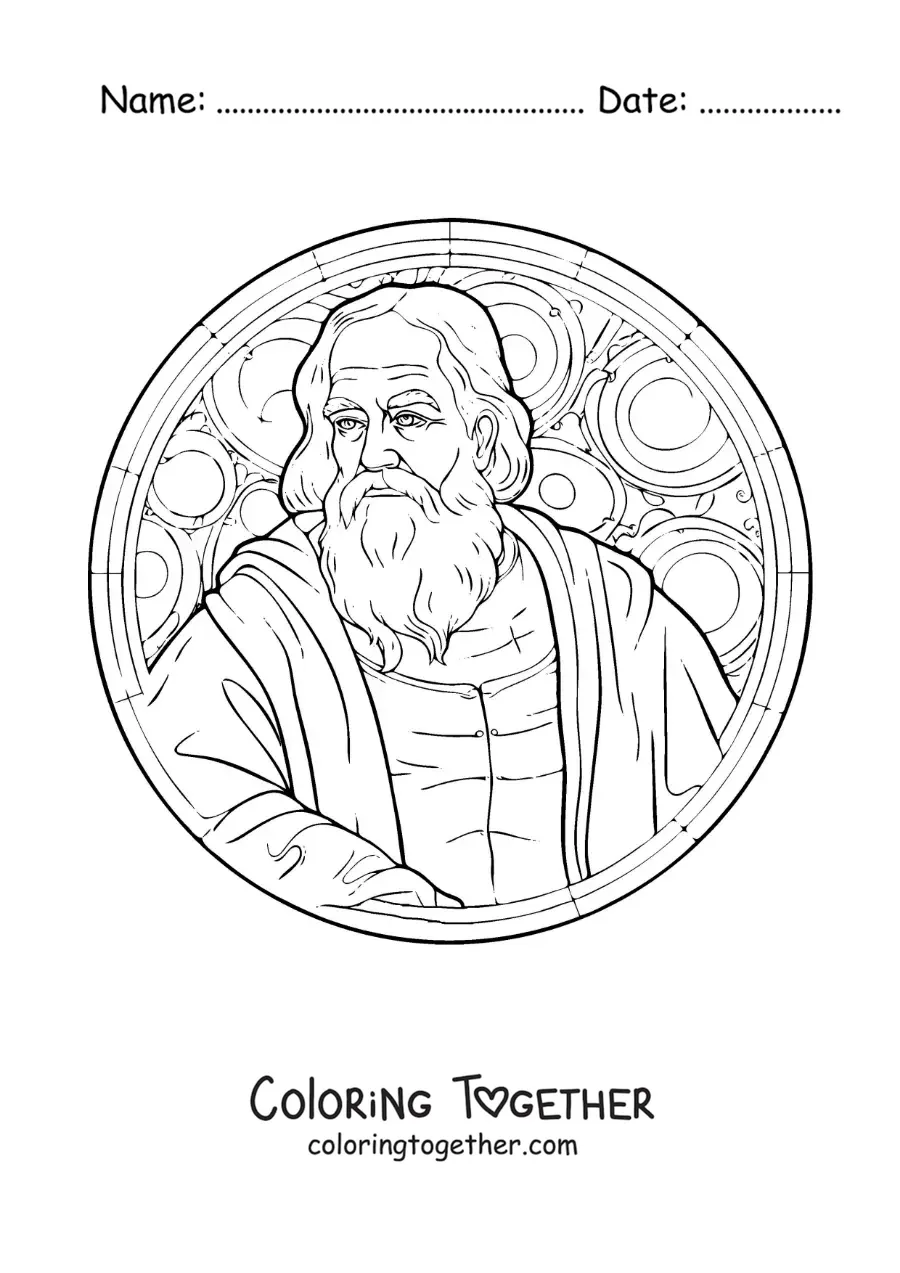 Coloring page of a realistic-style Galileo Galilei