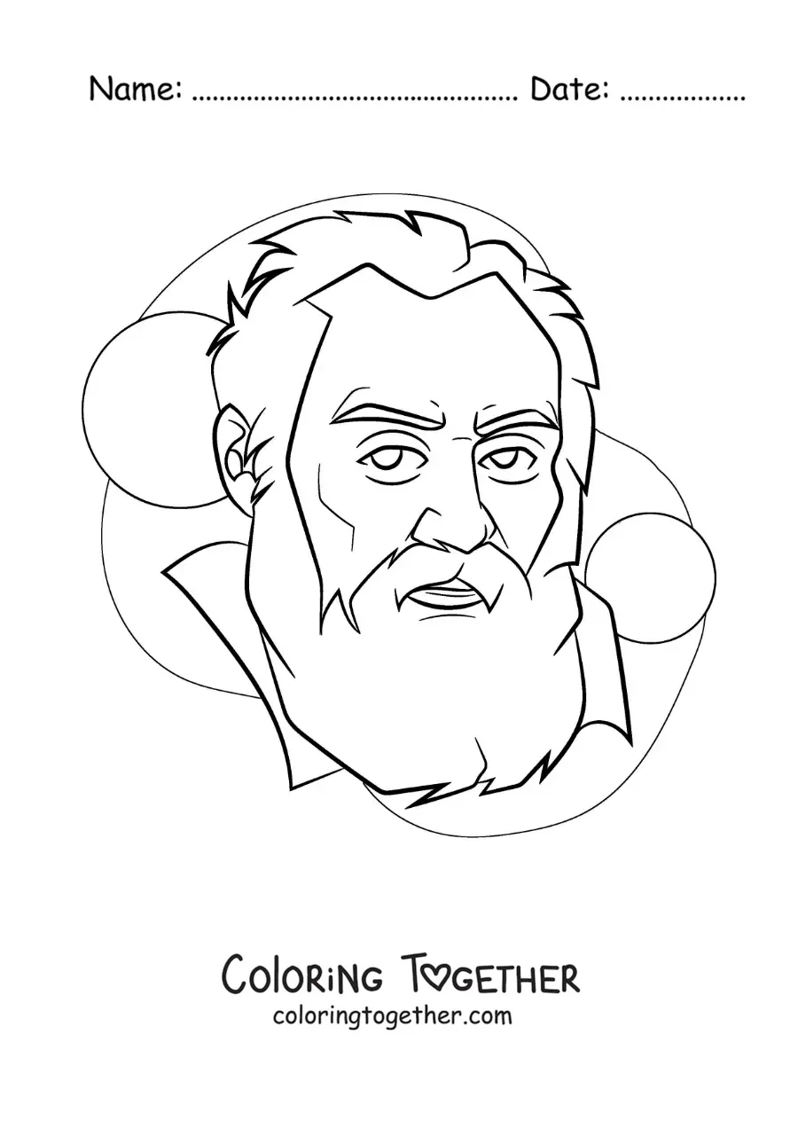 Coloring page of an easy portrait of Galileo Galilei