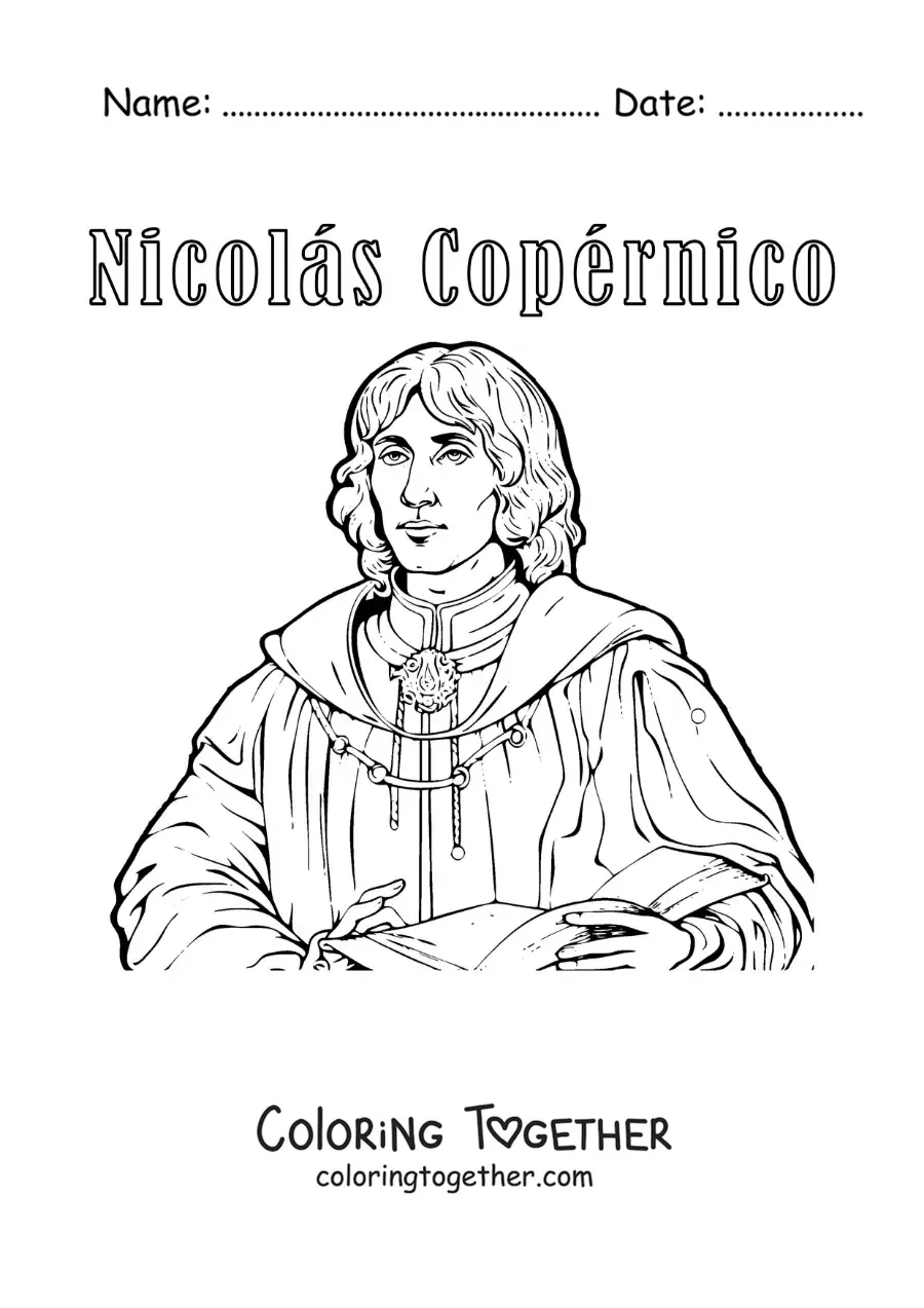 Coloring page of a cartoon Nicolaus Copernicus for kids