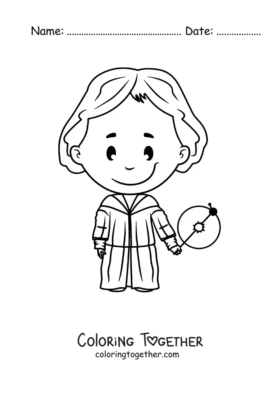 Coloring page of a kawaii Nicolaus Copernicus